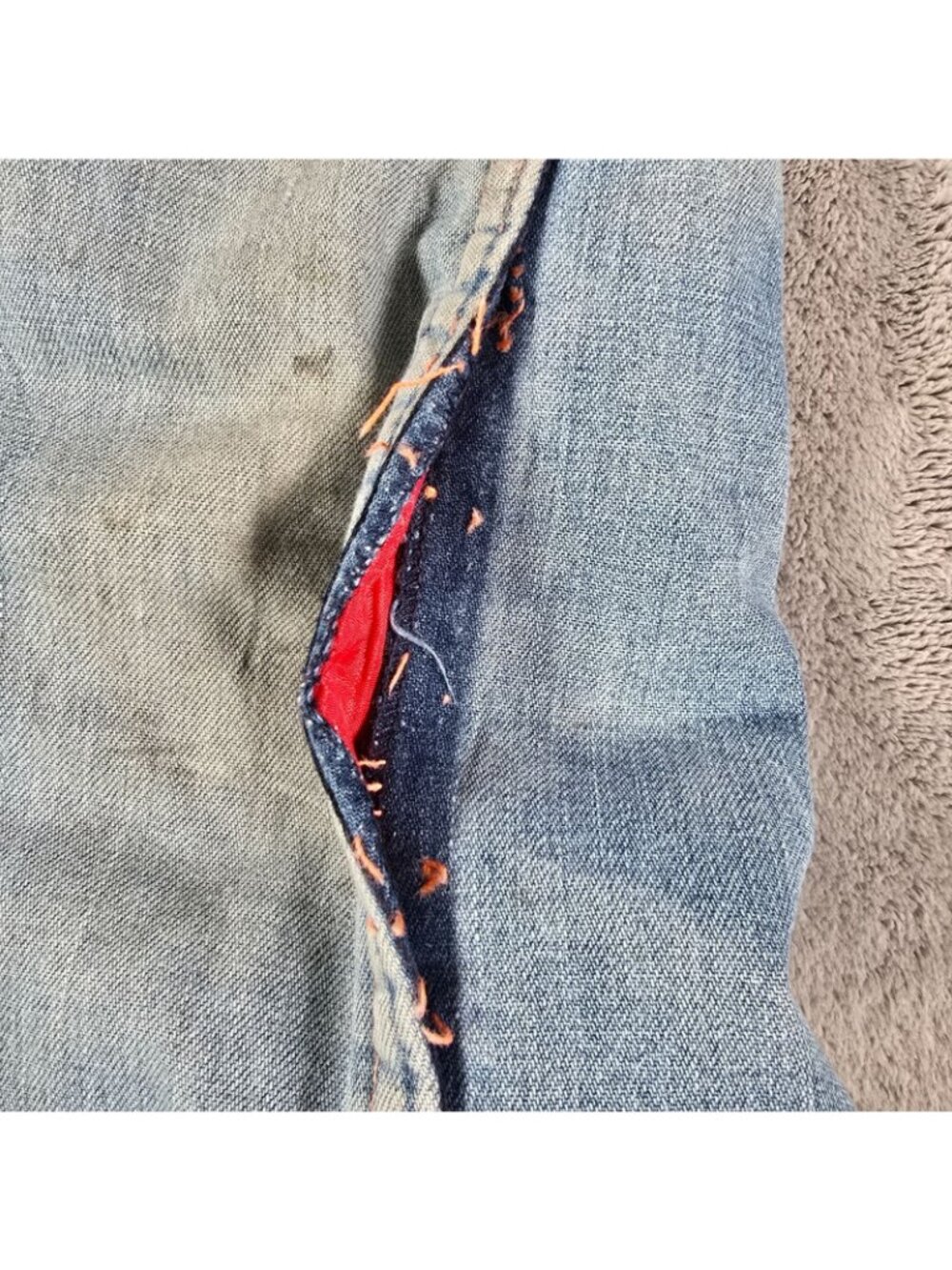 Thrashed Vintage 1970s Scovill Zipper Lined European Carpenter Jeans (36x32) - Picture 9 of 13